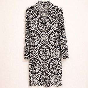 INC Midi Dress L Relaxed Fit Stretch Geometric Long Sleeve Black